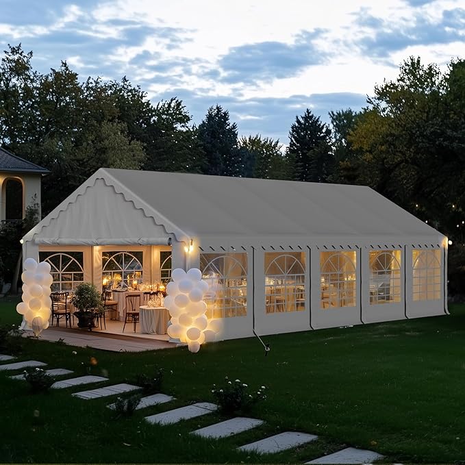 PHI VILLA 16x32 Outdoor Heavy Duty Party Tent, Large Party Canopy Wedding Event Tent with Removable Sidewalls & 4 Storage Bags for Patio Outdoor Garden Events, White