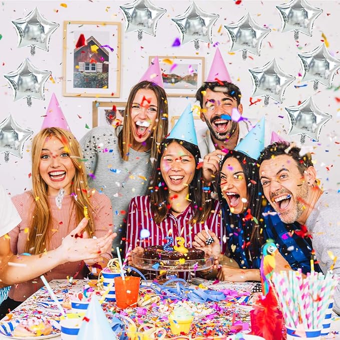 TONIFUL 50Pcs Star Balloons 5 Inch Silver Star Shape Foil Balloons Star Mylar Balloons Star Helium Birthday Balloons for Birthday Wedding Baby Shower Anniversary Engagement Party Decorations Supplies