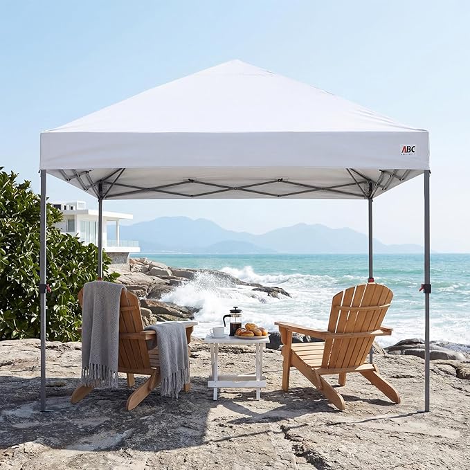 ABCCANOPY 8x8 Pop Up Canopy Tent, Easy Setup Instant Shelter with Wheeled Bag, Heavy Duty Outdoor Canopy for Beach, Market, Backyard, UV Protection, Outdoor Weather Protection (White, 8x8)