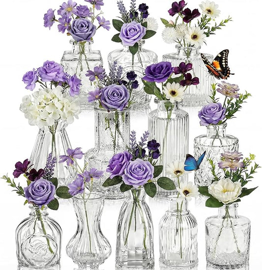 36 Pcs Artificial Flowers Table Centerpiece with Vases Spring Colorful Wildflower Centerpieces Silk Flower Arrangement for Wedding Baby Shower Table Centerpieces Party(Purple Series)
