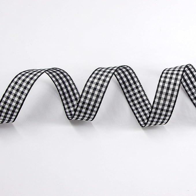 Ribbli Black and White Gingham Ribbon,100% Polyester Woven Edge,5/8 Inch x 10 Yard,Plaid Ribbon,Buffalo Checked Ribbon (Black 1)