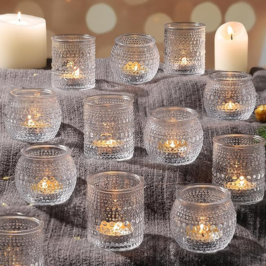 16 Pcs Clear Tealight Candle Holders for Table Centerpieces- Assorted Glass Votive Candle Holders for Wedding Centerpieces, Bridal Shower Decorations, Wedding Table Decor
