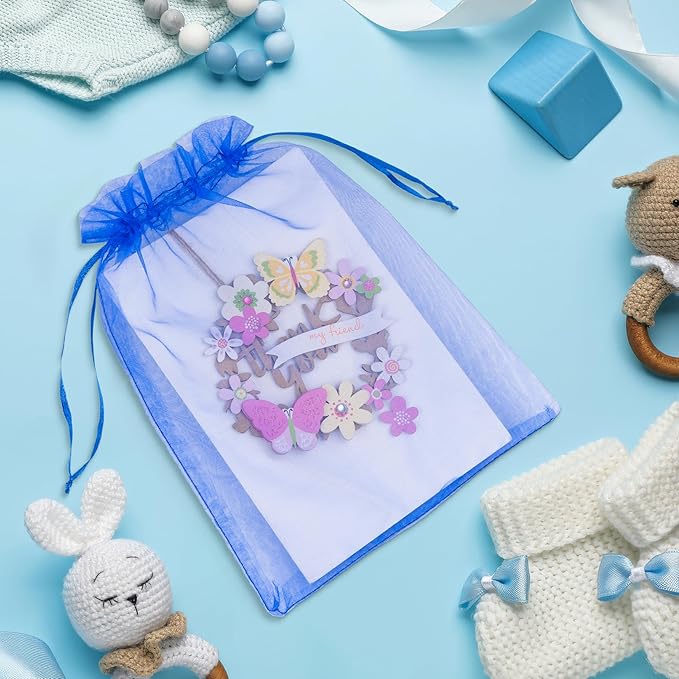 ANZNKU 100 Pack Organza Bags 6x9 Inch, Jewelry Pouches Mesh Bag Drawstring Large Organza Gift Bags for Easter Baby Shower, Party Favors(Royal Blue)