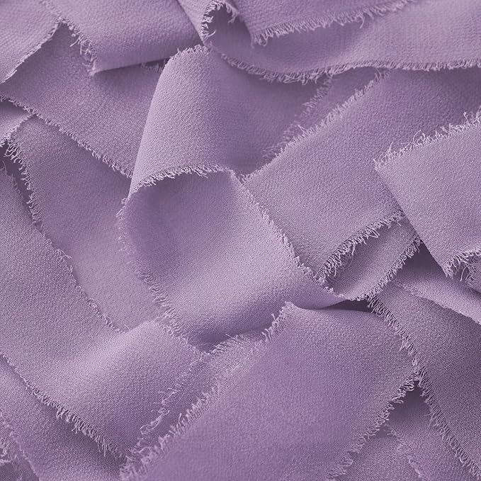 DORIS HOME Pastle Purple Chiffon Ribbon for Flower Bouquet, 1" x21Yd Fabric Ribbon for Gift Wrapping, Handmade Frayed Ribbon for Wedding Invitations/Christmas Decorations