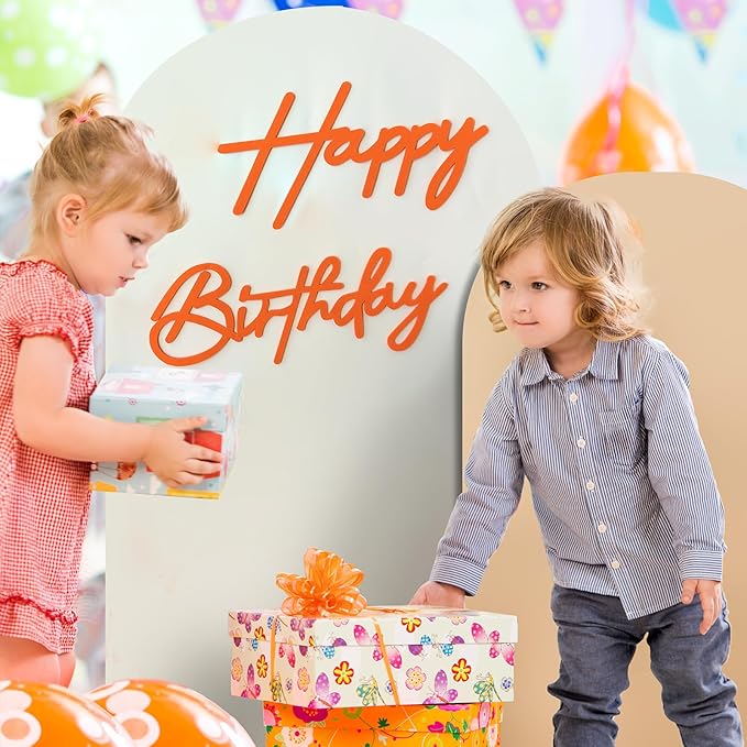 Orange Happy Birthday Sign for Backdrop - Felt Happy Birthday Letters for Balloon Arch Party Wall Decor Large Signs for Boys Girls Women Party Baby Shower Decorations