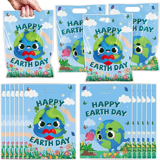 Falueqg Happy Earth Day Party Favors - 50 Pcs Green Earth Day Goodie Candy Treat Bags Protect the Environment Theme Party Supplies for Environmental Protection Activities