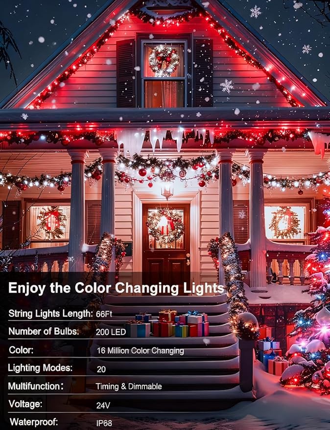 echosari Christmas String Lights, 200 LED 66Ft Color Changing Smart String Lights with App, Music Sync for Bedroom Party Trees Decor (Dark Green Wire)