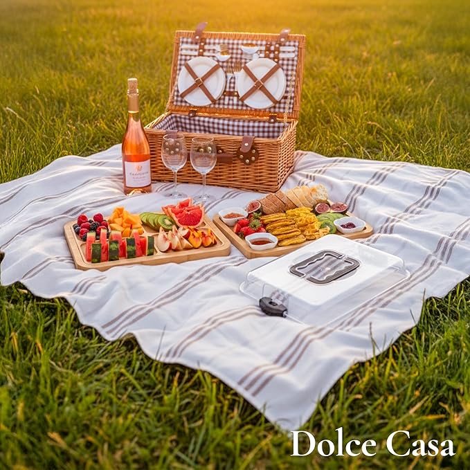 Charcuterie Board with Lid & Handle, 3-in-1, Portable Bamboo Serving Tray with Lid & Removable Snack Tray for Cheese, Fruit, Food, Cheese Platter for Picnic, Travel, Ready-to-Gift
