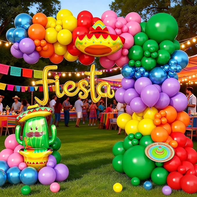 157PCS Cinco de Mayo Fiesta Balloon Arch Kit-Fiesta Balloons Garland for Mexican Fiesta Party Decorations Hawaii Tropical Luau Birthday Party Cactus Taco Carnival Balloons (Mexico)