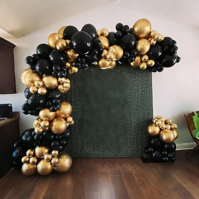 Lukiituke Black and Gold Balloon Arch Kit, 114Pcs Gold Latex Balloons, 4 Size Black New Years Party Balloons for Birthday Decorations, New Years, Wedding, Graduation Decorations