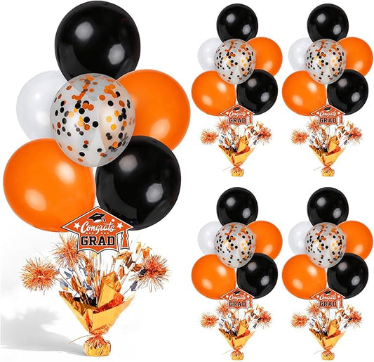 4 PCS Graduation Centerpieces for Tables Balloons Stand Holder Kit College Graduation Decorations 2026 Metallic Glitter Foil Balloon for Graduation Party Decorations Prom Send off Party Decor
