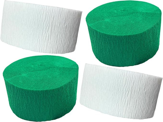 Green and White Crepe Paper Streamers (2 Rolls Each Color) MADE IN USA!