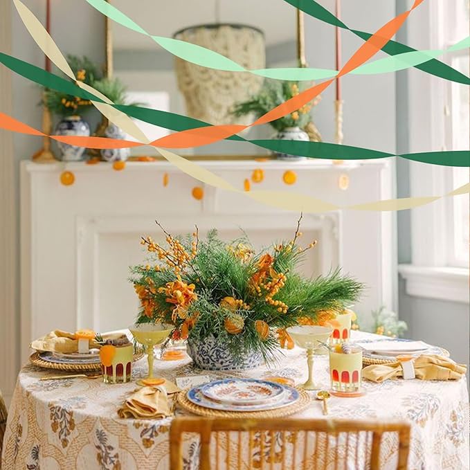 8 Rolls Crepe Paper Streamers, Green and Orange Streamers Party Decorations for Fall Little Cutie Baby Shower Bridal Shower Wedding Birthday Fruit Party