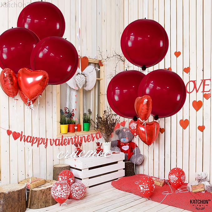 KatchOn, Big Metallic Ruby Red Balloons - 22 Inch, Pack of 6 | Round 4D Mylar Balloon for Birthday Party Decorations | Cherry Red Balloons for Wedding, Anniversary Decor, Red Party Decorations