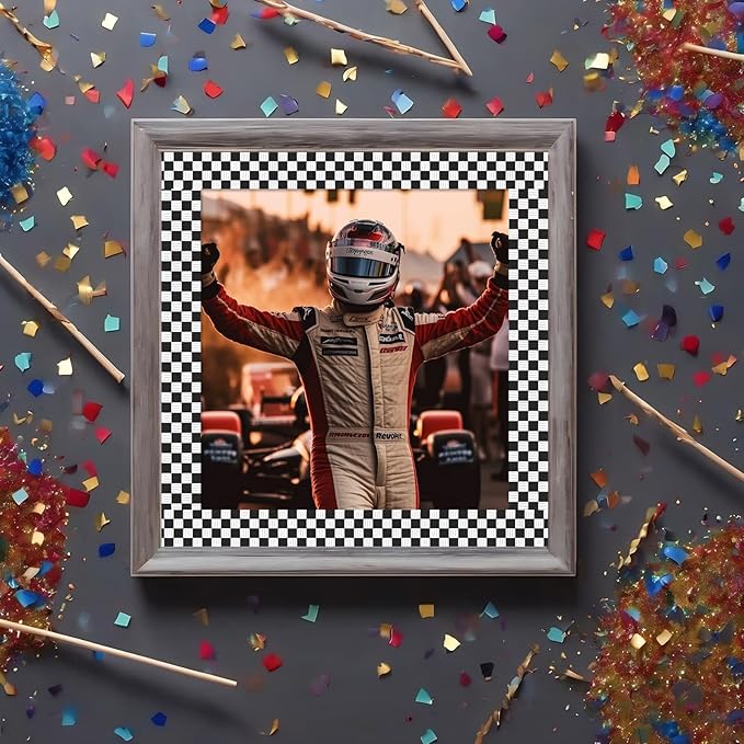 4 Pack Racing Ribbon Set, 7/8 Inch x 5 Yard Grosgrain Ribbons Each, Checkered Flag Race Car Patterns, Motorsport Gift Wrap for Car Shows, Racing Events, Trophy Decoration, Hair Bows