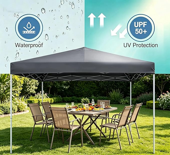 ZENY 10x10 Pop Up Canopy Tent Easy Set-up Outdoor Patio Canopy Adjustable Straight Leg Heights Instant Shelter with Wheeled Bag, Ropes (10x10ft-Grey)