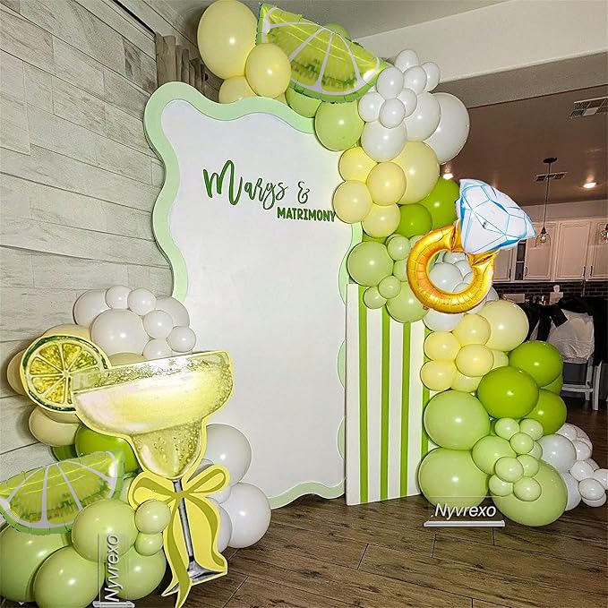 Margs and Matrimony Bachelorette Balloon Garland Arch Kit, 154Pcs Dusty Green and Yellow Lemonade Martini Balloons for Bridal Shower Last Single Celebration Wedding Birthday Party Decorations
