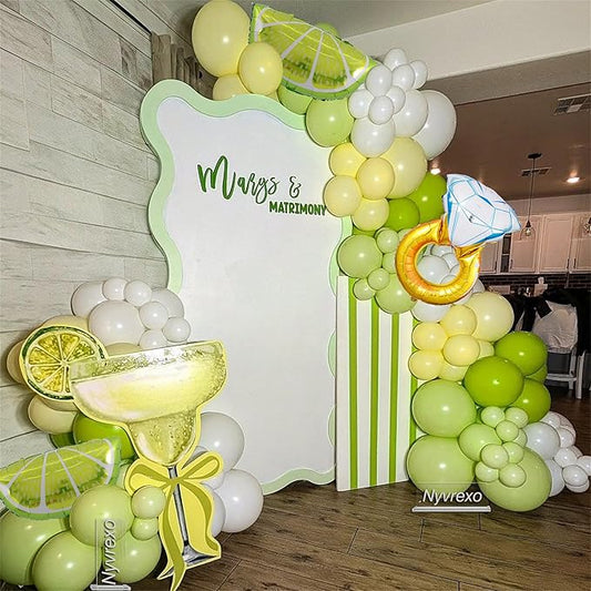 Margs and Matrimony Bachelorette Balloon Garland Arch Kit, 154Pcs Dusty Green and Yellow Lemonade Martini Balloons for Bridal Shower Last Single Celebration Wedding Birthday Party Decorations