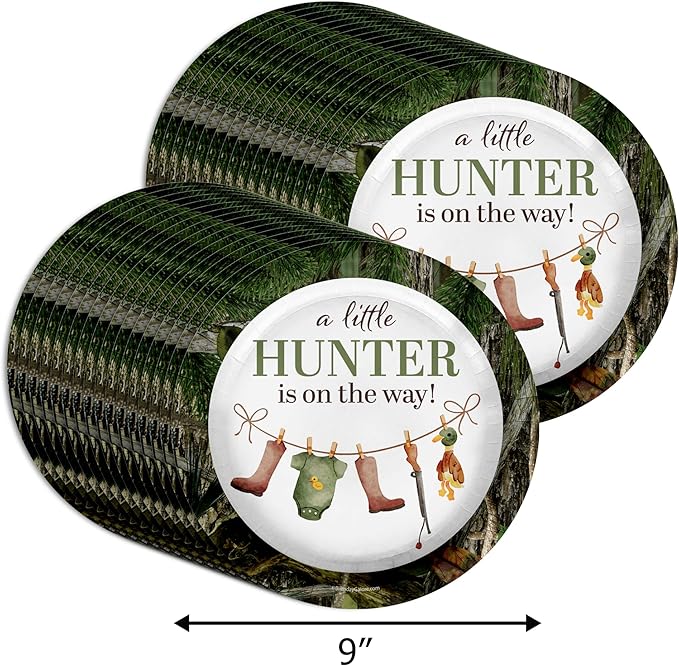 Birthday Galore Duck Hunter Baby Shower Gender Reveal – 32 Pieces Large 9" Round Disposable Paper Plates – Ideal for Vibrant, Bright Themes, Celebrations, Party Decorations, & For All Kinds of Events