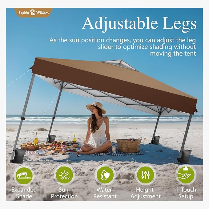 Sophia & William Canopy Tent Pop Up 10x10 ft, One Person Push Set Up Tent, Outdoor Canopies Shelter Heavy Duty Straight Legs with 4 Sandbags & Guy Ropes, 1 Roller Bag & Storage Bag, 8 Stakes, UPF50+