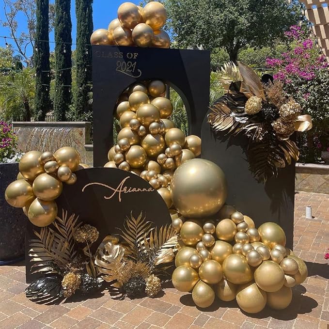 Voircoloria 130pcs Metallic Gold Balloons Different Sizes 18" 12" 10" 5" Party Latex Balloons for Birthday Graduation Baby Shower Wedding Anniversary New Year Party Decorations
