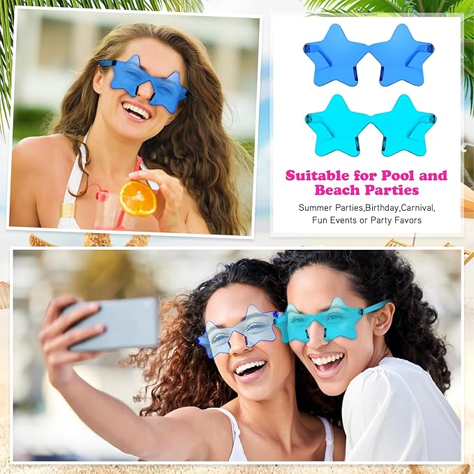 SUNOVELTIES 16/48 Star Rimless Sunglasses Irregular One Piece Colored Party Glasses Transparent Fun sunglasses for Teen Adult