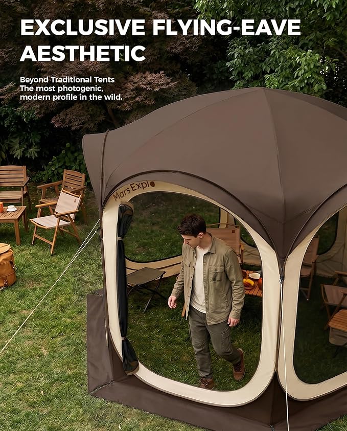 Screen Pop Up House Room Tent, Canopy Sun Shade Shelter for Patio, Backyard, Deck & Outdoor Activities, Portable Gazebo, Not Waterproof, 10'x10', Brown
