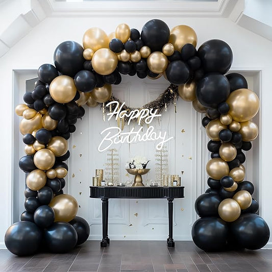 155pcs Black Gold Balloon Garland Arch Kit, Black and Gold Latex Balloons for Graduation Birthday Party Decorations