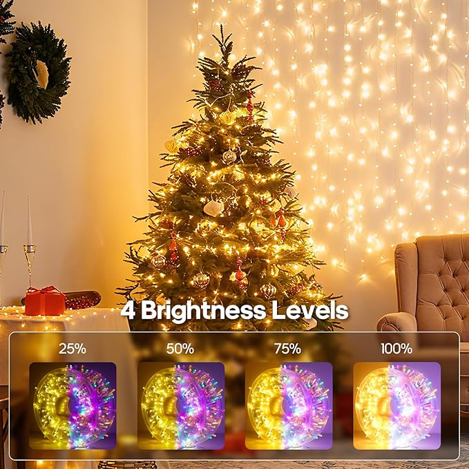 128FT 300 LED Christmas String Lights, Color Changing String Lights, Outdoor Waterproof Twinkle Lights, 11 Lighting Modes, Timing, Christmas Decoration-Multicolor to Warm White