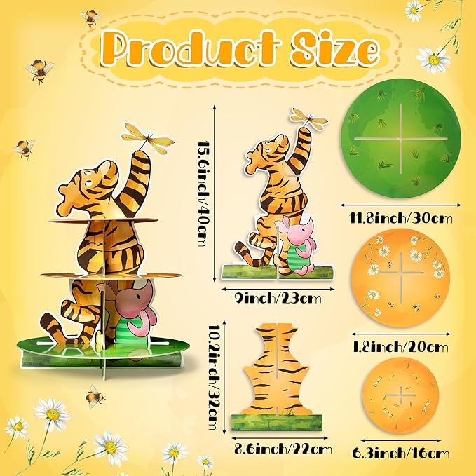 Winnie Themed Cupcake Stand - 3 Tier Winnie Cupcake Stand Holder Cupcake Tower Winnie Cardboard Dessert Holder for Baby Shower Decorations Winnie Cupcake Display Stand for Birthday Party Supply