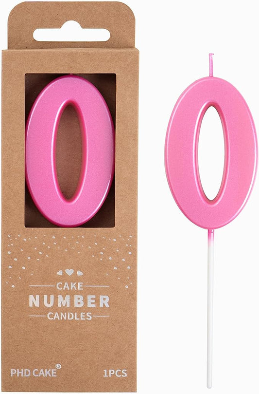 PHD CAKE 2.76 Inch Modern Pink 0 Number Birthday Candles, Pink Number Candles, Cake Number Candles, Party Celebration
