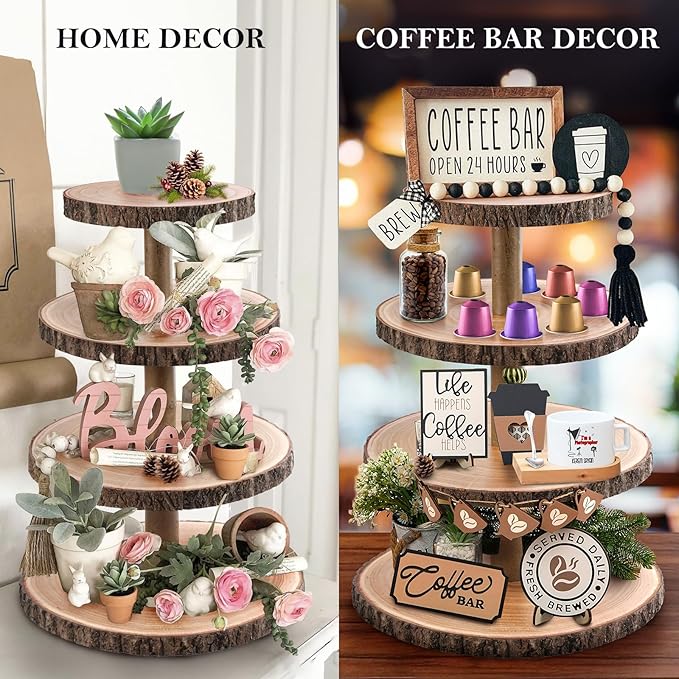 GrnVibe Cupcake Stand Wood Dessert Stands 4 Tier Cupcake Tower Large Cupcake Display Stand Rustic Cupcake Tier Stand for Woodland Baby Shower Decorations/Wedding/Birthday/Party/Farmhouse Decor