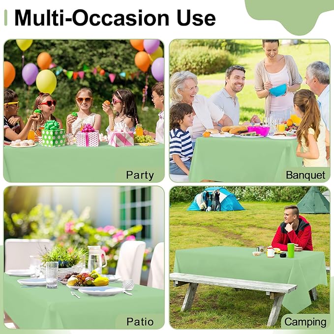misaya 6 Packs Disposable Plastic Table Cloth, 54 x 108 Inch Waterproof Rectangle Tablecloth, Leakproof & Sturdy Decorative Table Covers for Picnic, Party and Outdoor, Sage Green