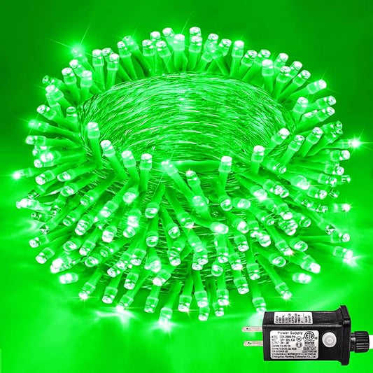 250 LED Green String Lights Indoor, 82ft St Patricks Day Lights Clear Wire 8 Modes Plug in Waterproof Christmas Lights for Indoor Room Christmas Tree Party Holiday Decorations
