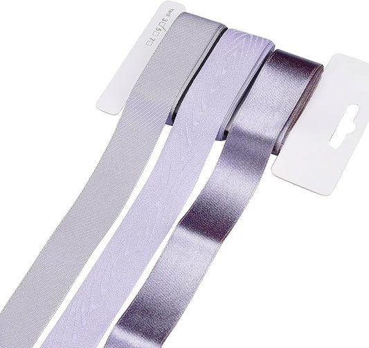 BEEFLYING 3 Styles Lavender Wire Edged Ribbons for Gift Wrapping, 25~28mm×2.7m Satin Ribbons for Wedding Party Decoration Hair Bows Flower Designs Sewing and Craft, 9 Yards