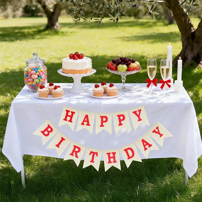 Anwyll Happy Birthday Banner - NO DIY Burlap Happy Birthday Banner Sign Happy Birthdays Party Decoration Happy Birthdays Banners Bunting for Women Girl Princess Celebration Party Backdrops (Red)