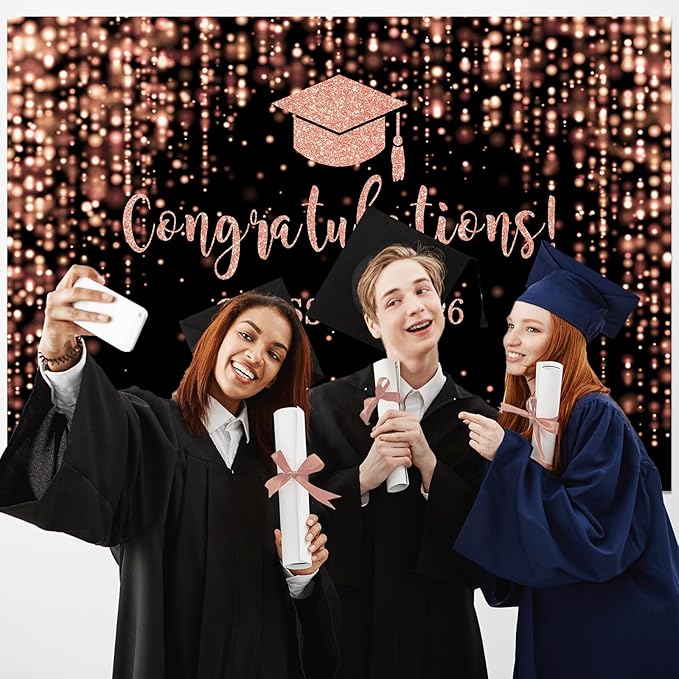 Mocsicka Class of 2026 Backdrop Rose Gold Glitter Bokeh Graduation Party Background 2026 Congrats Grad Prom Party Cake Table Decoration Photo Booth Props (10x7ft)