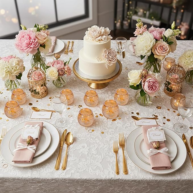 32 Pcs Gold Votive Candle Holders, Round Tea Light Candle Holders with Polka Dot Embossed, Gold Table Centerpieces for Weddings, Home Decor, Baby Shower, Special Occasions