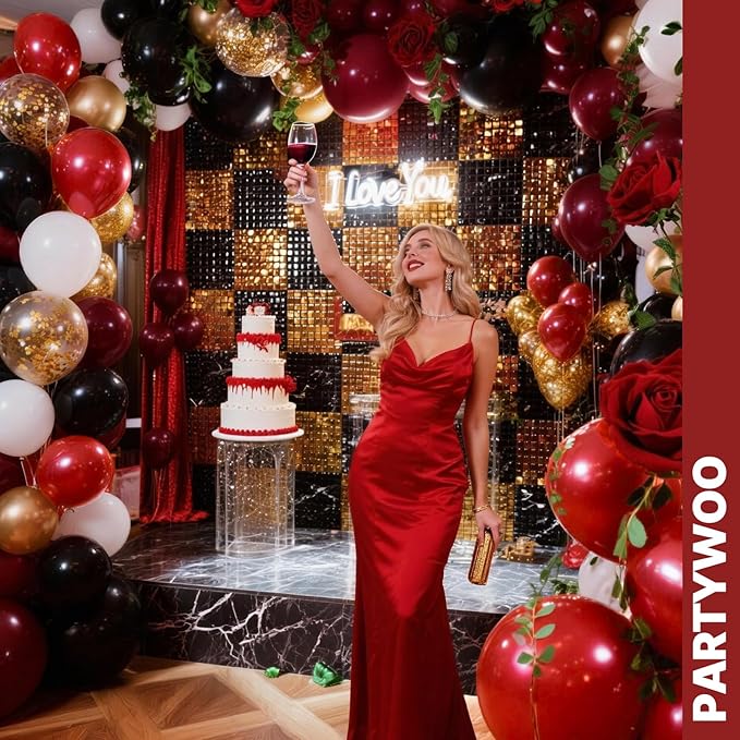 PartyWoo Red and Gold Balloons 66pcs 12 10 Inch Matte Red Burgundy Metallic Chrome Gold Confetti Balloons for Graduation Baby Shower Birthday New Year's Eve Anniversary Christmas Party Decorations
