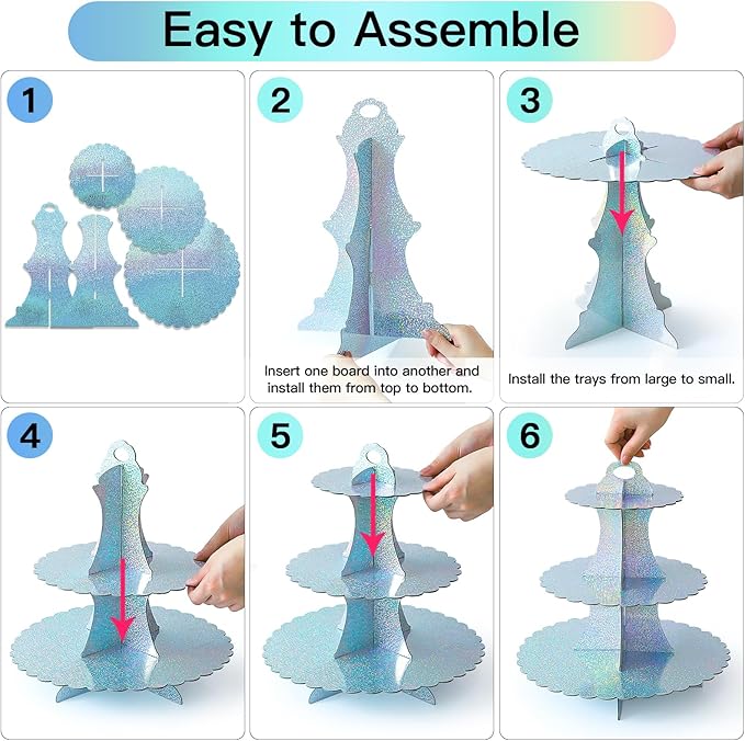 Soleebee 3-Tier Cupcake Stand, Cardboard Cupcake Tower, Dessert Cup Cake Stand Tower for Birthday Wedding Party Decoration, Cupcake Tier Stand 1 Set (Glitter AB Color)