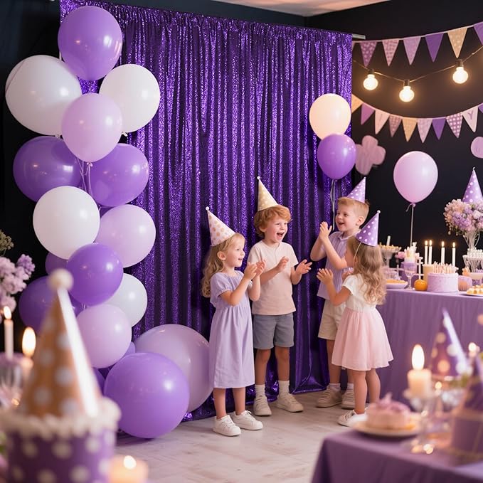 SquarePie 8x8ft Purple Sequin Backdrop, High Density Non-Transparent Glitter Curtain for Photography, Birthday, Wedding Party Decorations, Thick Solid Background with 4" Rod Pocket, 1 Panel