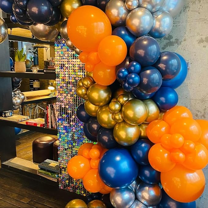 Paready Blue and Orange Balloons, 30 Pcs 12 Inch Orange Navy Blue Latex Balloons with Ribbons for Boys Birthday Baby Shower Company Events Wedding Bridal Shower Graduation Festival Decoration