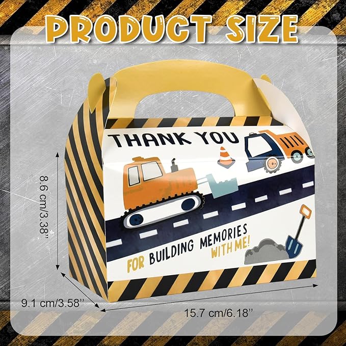 DjinnGlory 36 Pack Cute Construction Party Favor Treat Boxes, Small Gable Boxes for Kids Parties Giveaways and Small Business 6.18x3.58x3.39 Inches
