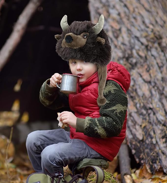 DolliBu Plush Hat – Super Soft Fleece Stuffed Animal Beanie with Ear Flaps, Cozy Warm Winter Hat for Kids – One Size