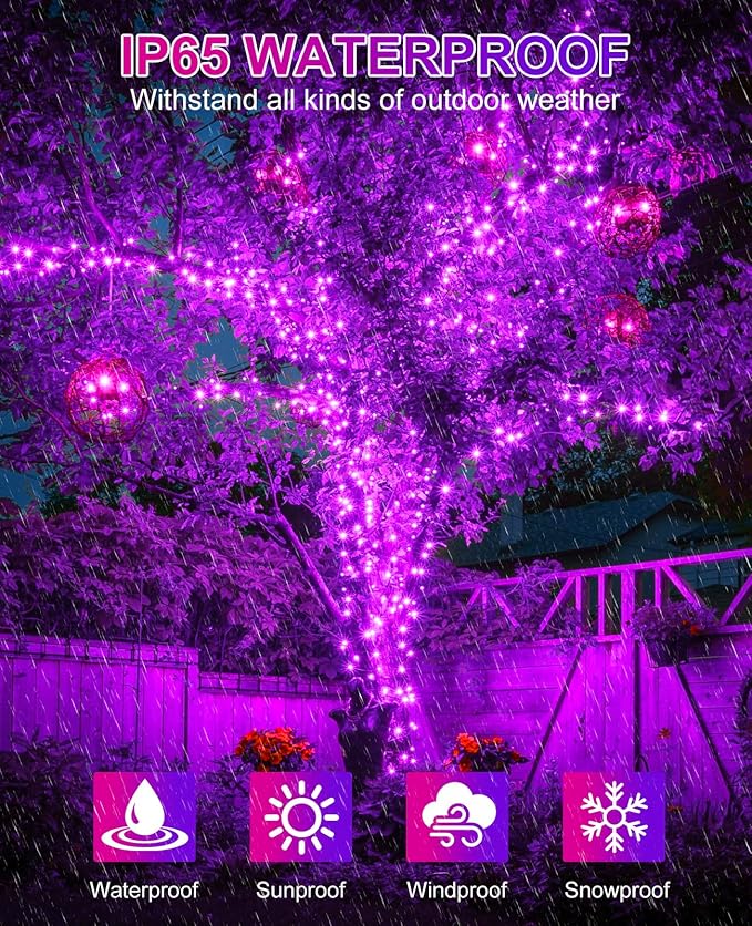 Purple Christmas Lights Outdoor, 80FT 240 LED Plug in String Lights for Outside Waterproof, 8 Modes Connectable Green Wire Fairy Twinkle Light for Indoor Home Xmas Garden Holiday Decorations