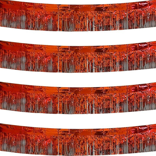 4 Pack Red Total 40 Feet Foil Fringe Garland Metallic Tinsel Banner Wall Hanging Drapes Parade Float Skirting Decorations for Trailer Mardi Gras Party Birthday Wedding Baby Shower