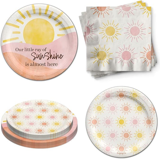 Little Ray of Sunshine Baby Shower Party Supplies Kit For 24