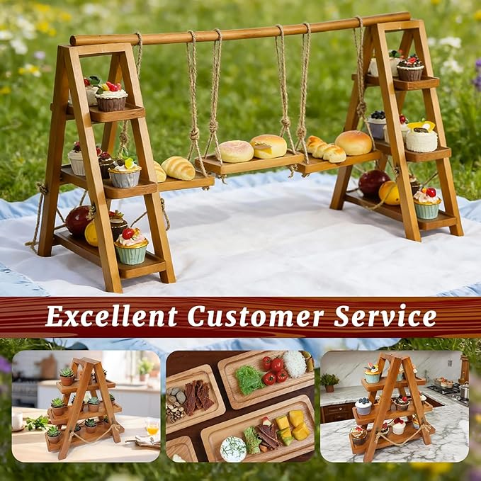 Tnstbiee Rustic 3-Tier Cupcake Stand – Elegant Wooden Dessert Display Stands for Cakes, Fruits, Nuts, Cheese - Removable– Removable Trays & Foldable Design – Ideal for Weddings, Parties & Home Events