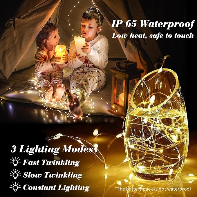 ZGWJ 12 Pack Battery Powered Fairy Lights, Mixed Colors 7Ft 20 Mini LED Silver Wires, 3 Modes for DIY, Party, Wedding, Bedroom, Halloween Christmas Decoration (Warm Purple)