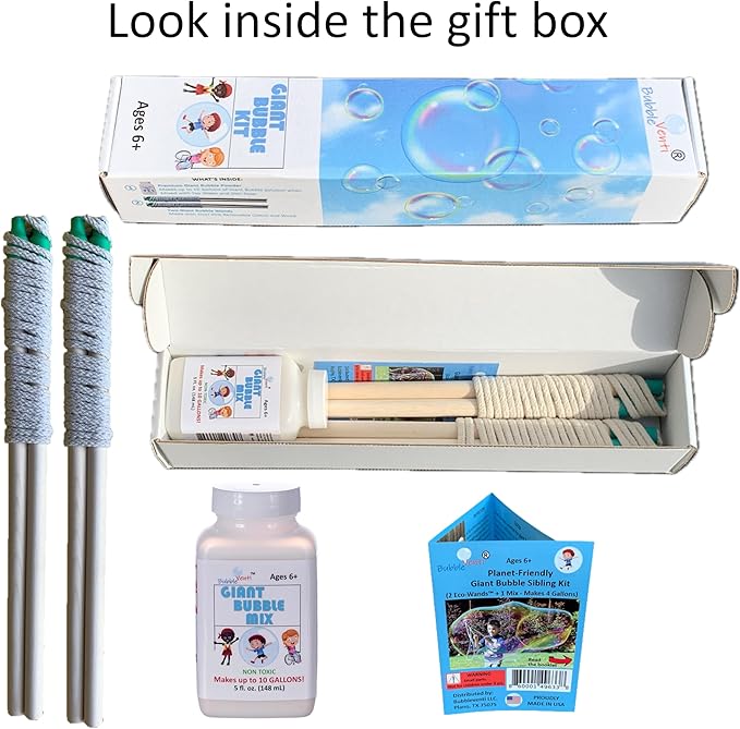 | Made in USA | Includes Two Wooden Wands, a Tips/Tricks Booklet, and 1 Large Bottle of Bubble Mix - Makes Gallons of Big Bubble Solution for Parties and Fun (Party: 2 Wands and Large Mix)